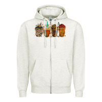 Oatmeal Heather leopard and cowhide drink Zipper Hoodie - RacoonDesign
