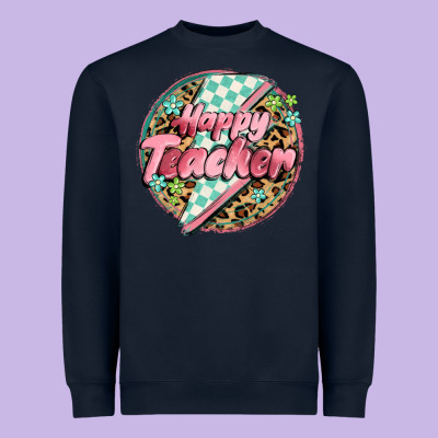 Happy Teacher Lighting Bolt Heavyweight Sweatshirt Designed By Maliassmallbusiness