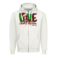Oatmeal Heather love came dow christmas Zipper Hoodie - RacoonDesign