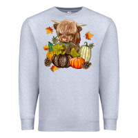 Heather Grey Heifer with Pumpkins Premium Sweatshirt - texasbilliewilder