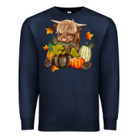 Navy Heifer with Pumpkins Premium Sweatshirt - texasbilliewilder
