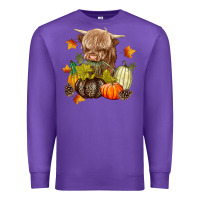 Purple Heifer with Pumpkins Premium Sweatshirt - texasbilliewilder