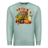 Seafoam Heifer with Pumpkins Premium Sweatshirt - texasbilliewilder