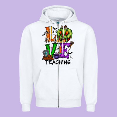 Love Taching Halloween Zipper Hoodie Designed By Racoondesign