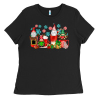 Christmas Gnomes Coffee Cups Ladies Tee | Teevron