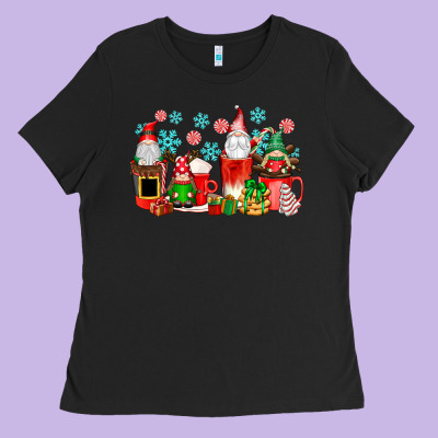 Christmas Gnomes Coffee Cups Ladies Tee Designed By Texasbilliewilder