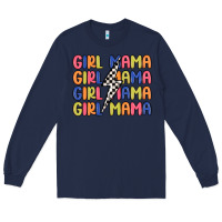 Navy girl mama lightning bolt Long Sleeve Tee - MaliasSmallBusiness