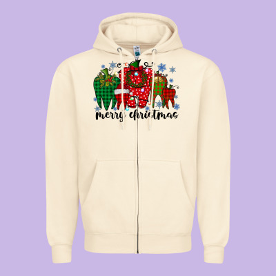 Merry Christmas Tooth Zipper Hoodie Designed By Racoondesign