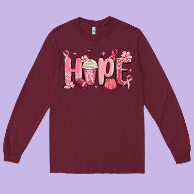 Breast Cancer Awareness Hope Long Sleeve Tee Designed By Maliassmallbusiness
