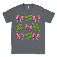 Charcoal Heather coquette bow clover st. patrick's day Classic Tee - MaliasSmallBusiness