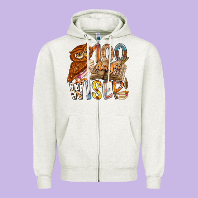 100 Days Wiser Zipper Hoodie Designed By Racoondesign