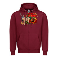 Burgundy Merry Christmas Deer Zipper Hoodie - LillyAllenDesigns