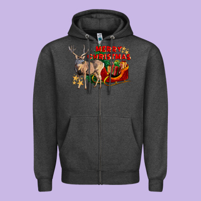 Merry Christmas Deer Zipper Hoodie Designed By Lillyallendesigns