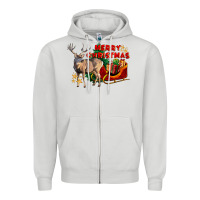 Dove Grey Merry Christmas Deer Zipper Hoodie - LillyAllenDesigns