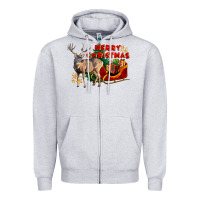 Heather Grey Merry Christmas Deer Zipper Hoodie - LillyAllenDesigns