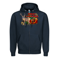 Navy Merry Christmas Deer Zipper Hoodie - LillyAllenDesigns