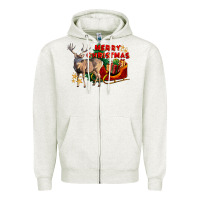 Oatmeal Heather Merry Christmas Deer Zipper Hoodie - LillyAllenDesigns