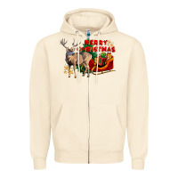 Sandshell Merry Christmas Deer Zipper Hoodie - LillyAllenDesigns