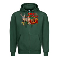 Sports Green Merry Christmas Deer Zipper Hoodie - LillyAllenDesigns