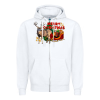 White Merry Christmas Deer Zipper Hoodie - LillyAllenDesigns
