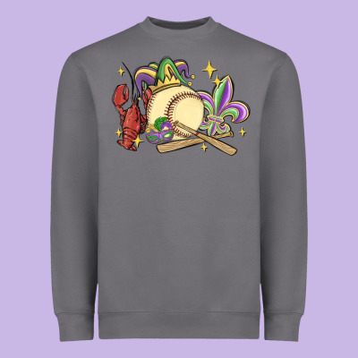 Mardi Gras Baseball Heavyweight Sweatshirt Designed By Maliassmallbusiness