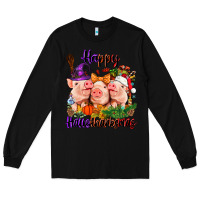Black Happy Hallothanksmas Pigs Long Sleeve Tee - NancyCooperArtShop