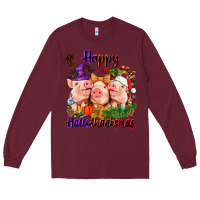 Burgundy Happy Hallothanksmas Pigs Long Sleeve Tee - NancyCooperArtShop
