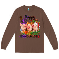 Chestnut Happy Hallothanksmas Pigs Long Sleeve Tee - NancyCooperArtShop