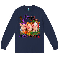 Navy Happy Hallothanksmas Pigs Long Sleeve Tee - NancyCooperArtShop