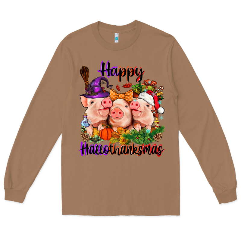 Happy Hallothanksmas Pigs Long Sleeve Tee by NancyCooperArtShop | Teevron
