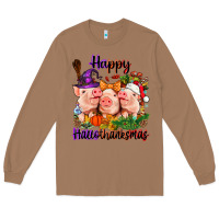 Toasted Coconut Happy Hallothanksmas Pigs Long Sleeve Tee - NancyCooperArtShop