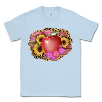 Dusty Blue apple sunflower back to school background Classic Tee - AdoDesignShop