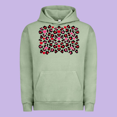 Valentine's Day Leopard And Heart Background Urban Hoodie Designed By Fadigitalartstudio