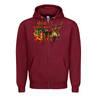 Burgundy merry christmas two deers Zipper Hoodie - LillyAllenDesigns
