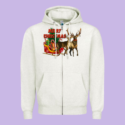 Merry Christmas Two Deers Zipper Hoodie Designed By Lillyallendesigns