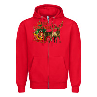 Red merry christmas two deers Zipper Hoodie - LillyAllenDesigns