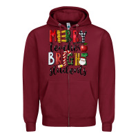 Burgundy Merry Teacher Bright Students Christmas Zipper Hoodie - LillyAllenDesigns