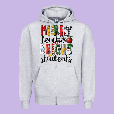 Merry Teacher Bright Students Christmas Zipper Hoodie Designed By Lillyallendesigns