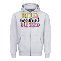 Heather Grey bold beautiful blessed Zipper Hoodie - LillyAllenDesigns