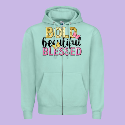Bold Beautiful Blessed Zipper Hoodie Designed By Lillyallendesigns
