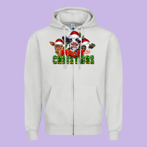 Mooey Christmas Cows Zipper Hoodie Designed By Lillyallendesigns