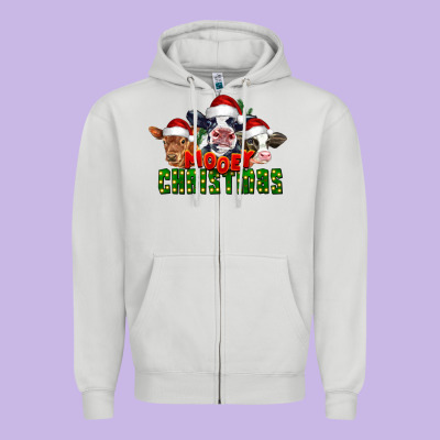 Mooey Christmas Cows Zipper Hoodie Designed By Lillyallendesigns