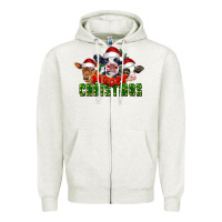 Oatmeal Heather Mooey Christmas Cows Zipper Hoodie - LillyAllenDesigns