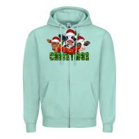 Seafoam Mooey Christmas Cows Zipper Hoodie - LillyAllenDesigns