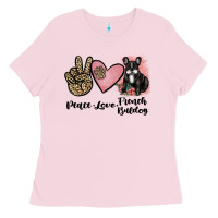 Bubblegum Pink peace love french bulldog Ladies Tee - JahusDesignShop