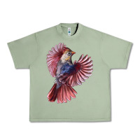 Oil Green Flying Northern Cardinal Bird Urban Heavy Tee - LillyAllenDesigns