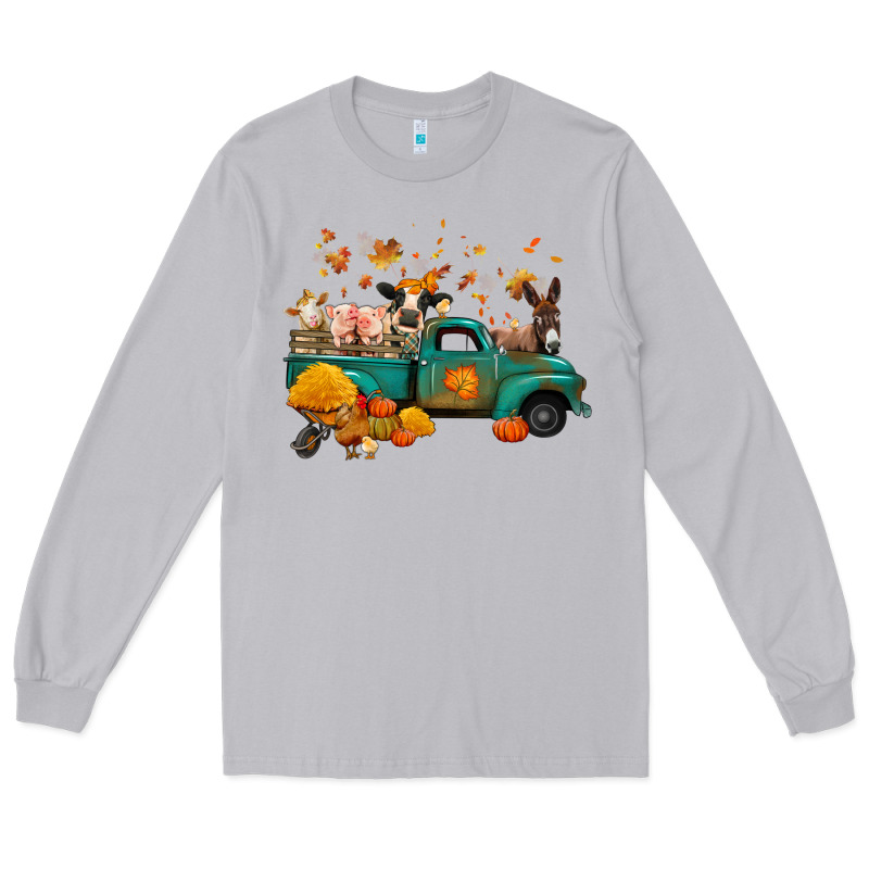 Fall Farm Animals Truck Nancy Long Sleeve Tee by NancyCooperArtShop | Teevron