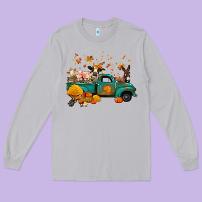 Fall Farm Animals Truck Nancy Long Sleeve Tee Designed By Nancycooperartshop