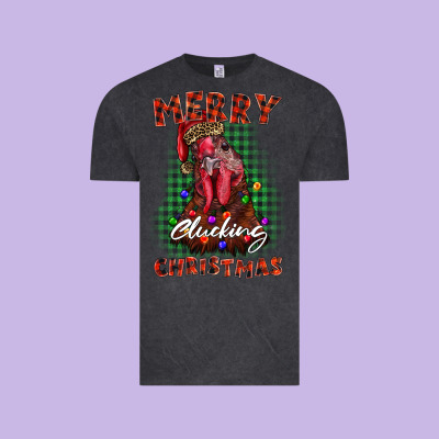 Merry Clucking Christmas Rooster Vintage Tee Designed By Barkaloodesign
