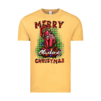 Vintage Mustard merry clucking christmas rooster Vintage Tee - BarkalooDesign
